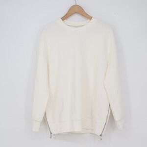 Unbranded Sweatshirt Unisex M Side Zip Ribbed Texture Cream Solid Good